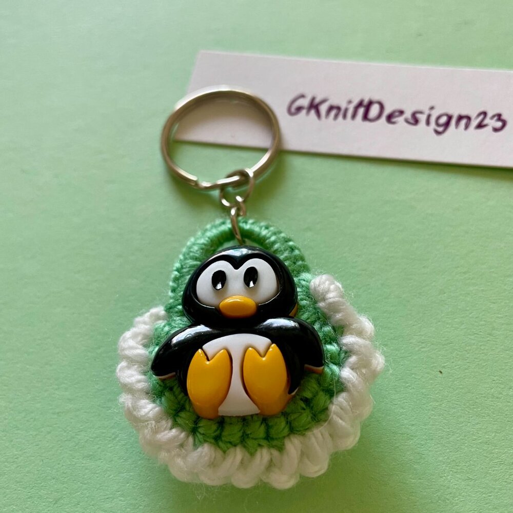 Crochet Keychain Charm, Handmade Little Penguin Backpack Charm - Picture 7 of 8